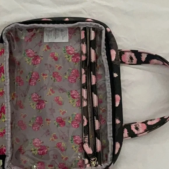 Betsey Johnson Pink and Black Cosmetic Bag with Leopard Print - Picture 6 of 8